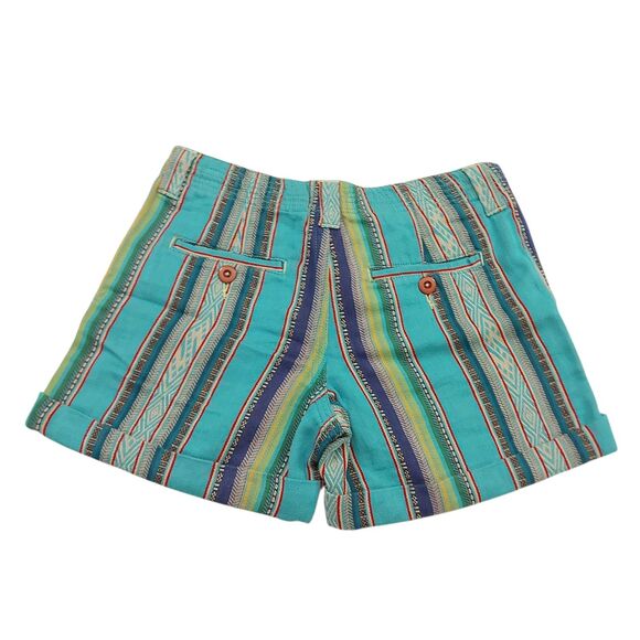 Dylan Shorts Womens 2 Green Cuffed Stripes Cotton Hippie Bohemian Travel Casual - Picture 4 of 9